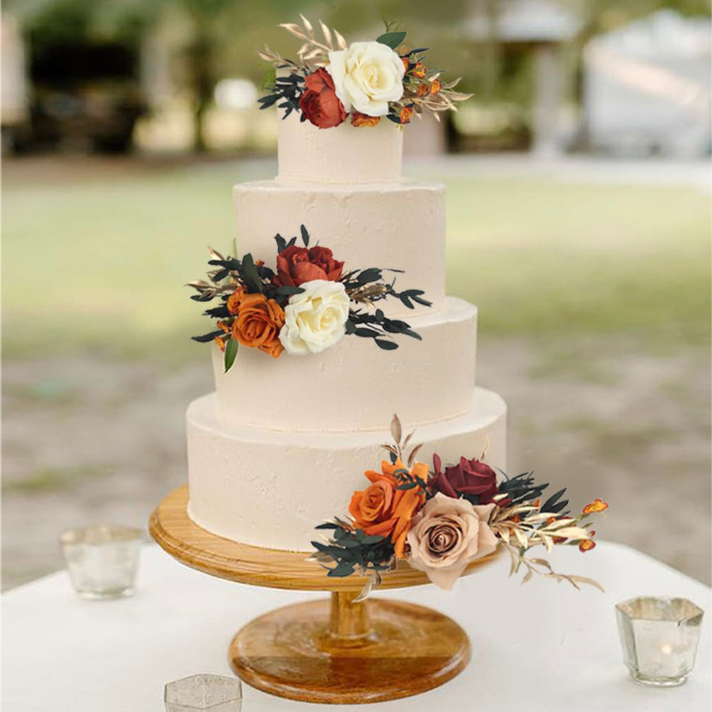 Rinlong boho cake topper in burnt orange and gold enhances fall wedding decor