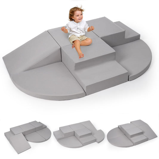 Rinnebbit 6-piece foam climbing blocks stacked for versatile, imaginative play.