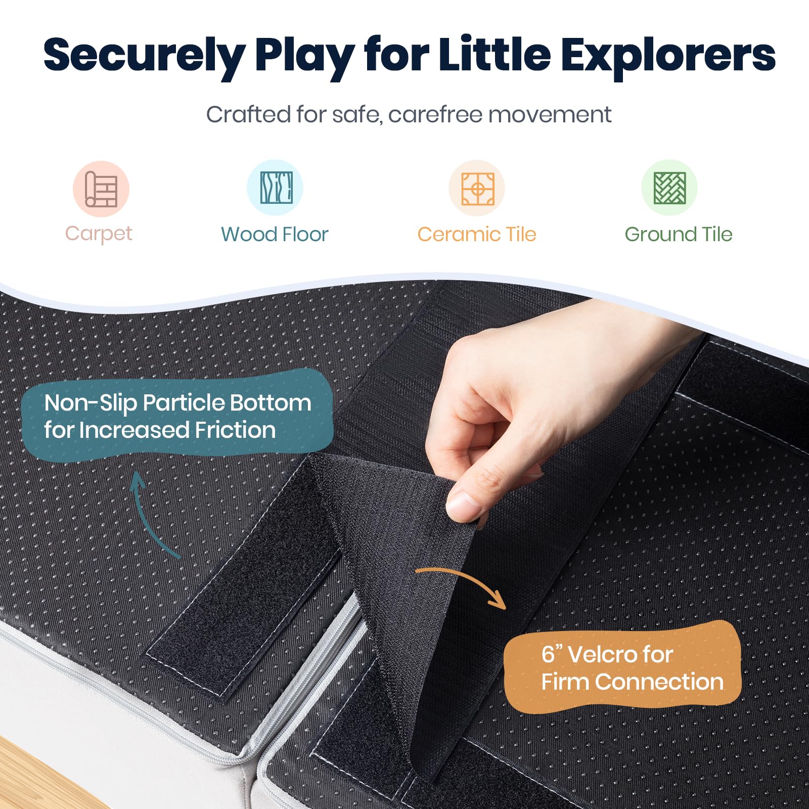 Rinnebbit quarter-rounded mats in gray cushion small tumbles during play