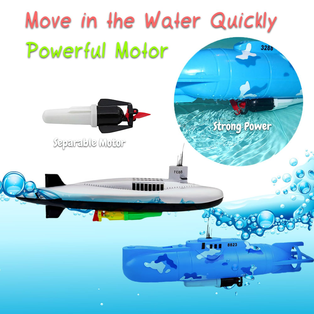Rinnland submarine toy features waterproof, detachable motor for easy battery changes.