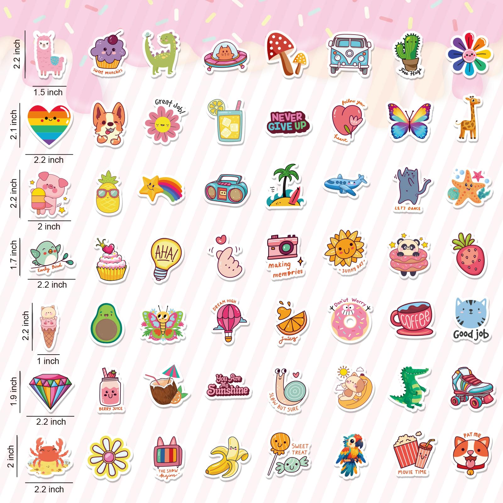 RINOLY kawaii vinyl stickers with variety patterns for creative decorating.