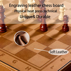 Rinten leather chess pieces close-up shows premium craftsmanship