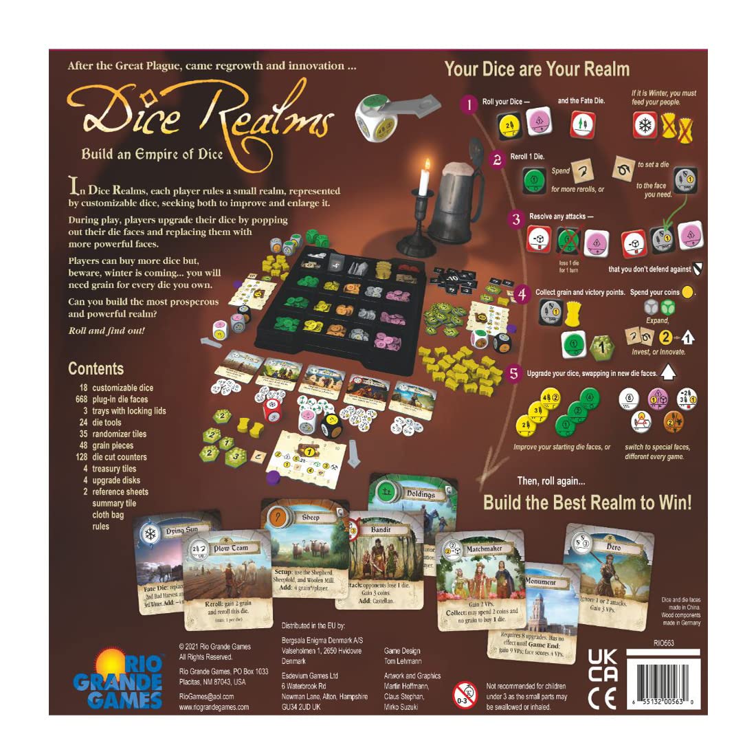 Rio Grande Games Dice Realms quick setup for 2-4 players and fast rounds