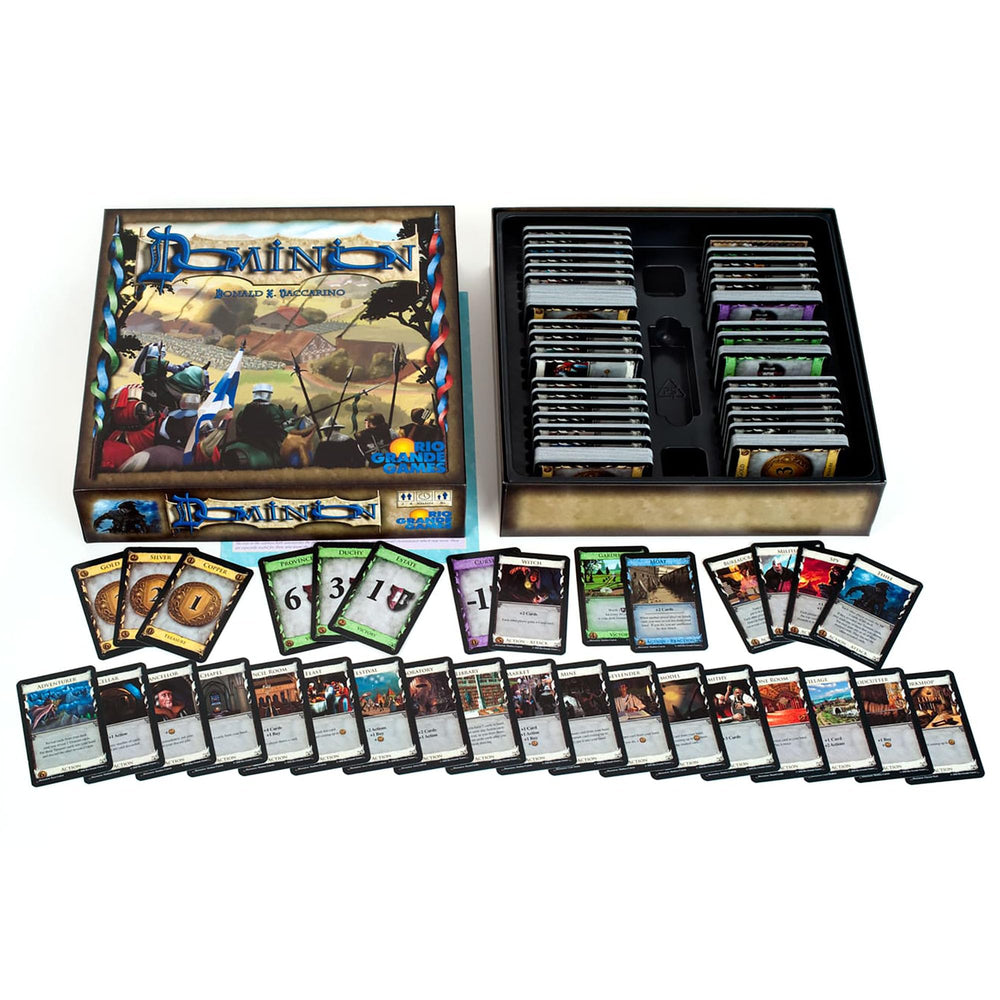 Rio Grande Games Dominion 2nd Edition tokens and coins visualize wealth and strategic options.