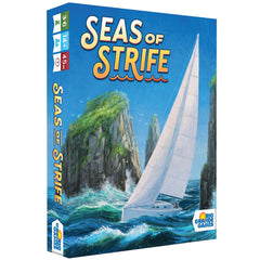 Rio Grande Games Seas of Strife box and cards on a table for strategic play.