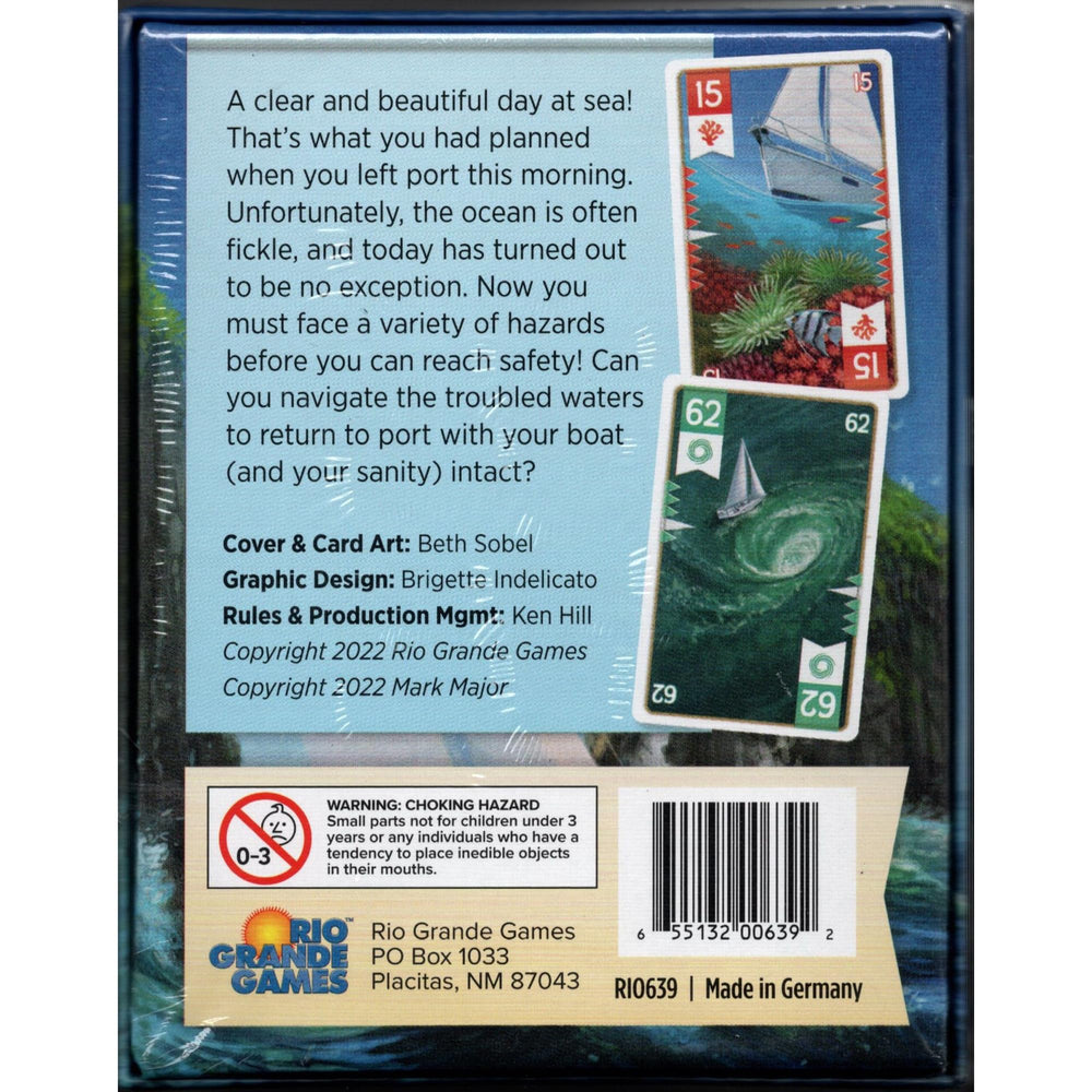 Rio Grande Games Seas of Strife cards in play during a tense trick-taking round.