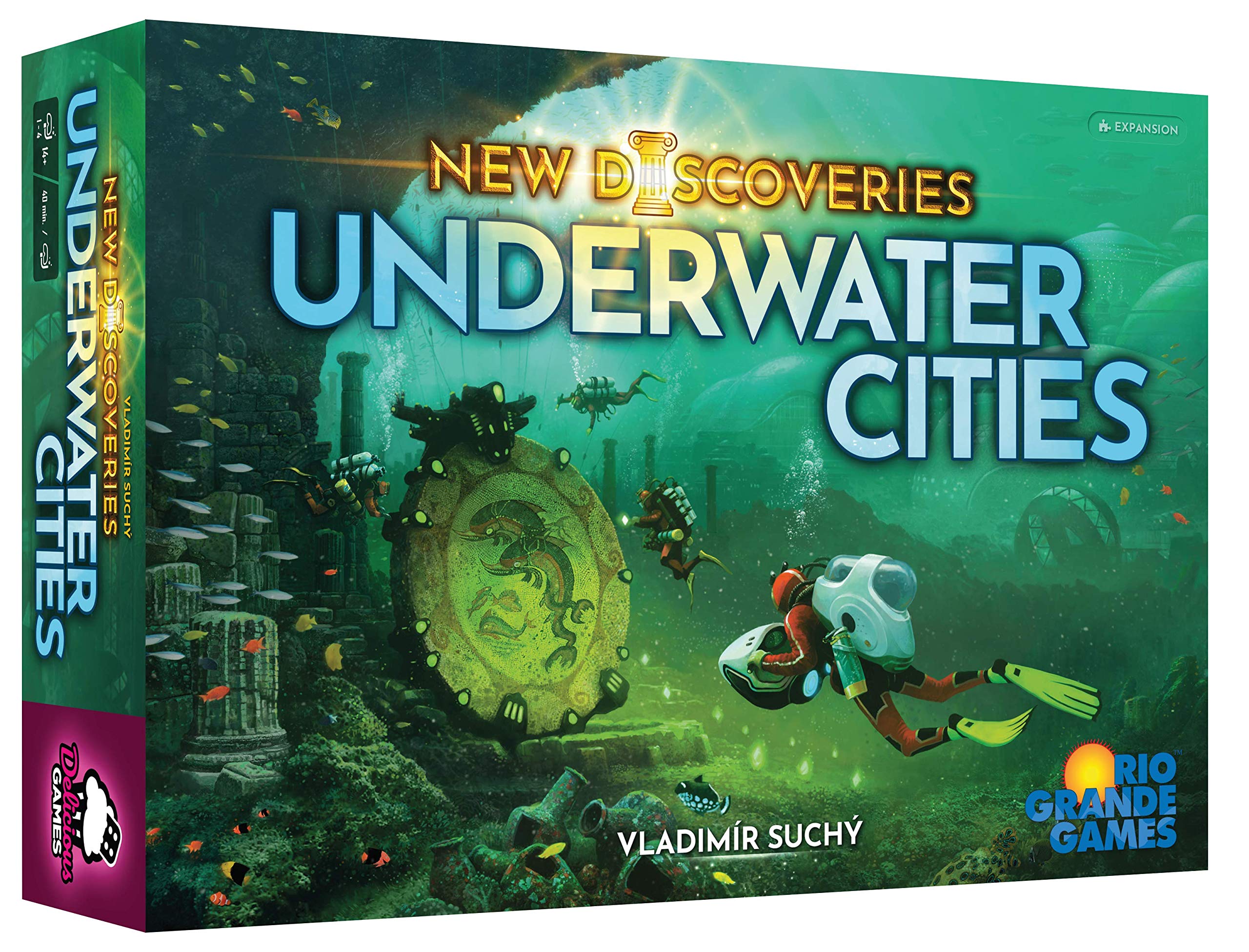 Rio Grande Games Underwater Cities New Discoveries cover showcasing expanded gameplay options.