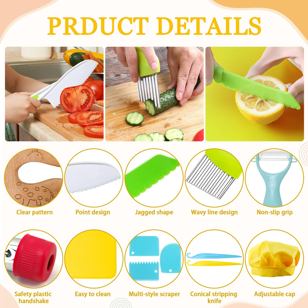 RISICULIS cutting board set pairs with kid knives for mess-free prep.