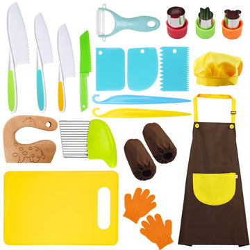 RISICULIS wooden toddler knife set for safe cutting practice and early cooking skills.