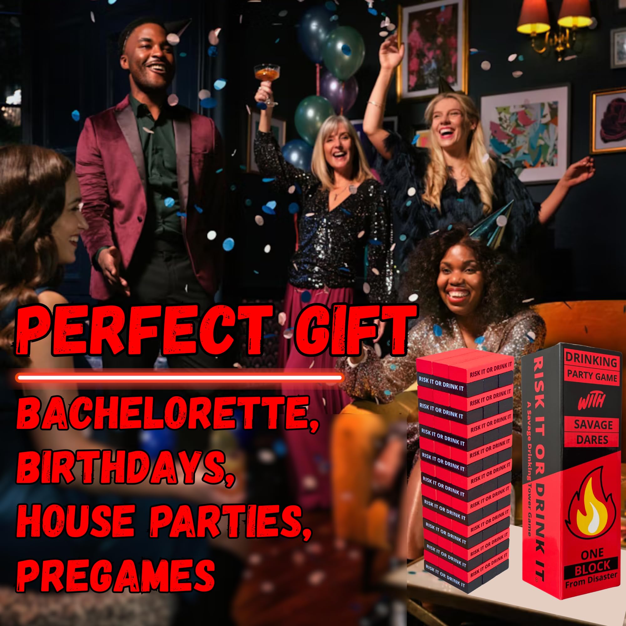 Risk It or Drink It bachelorette party scene with friends