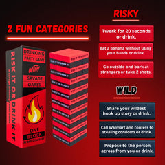 Risk It or Drink It block removal action shows dares in play