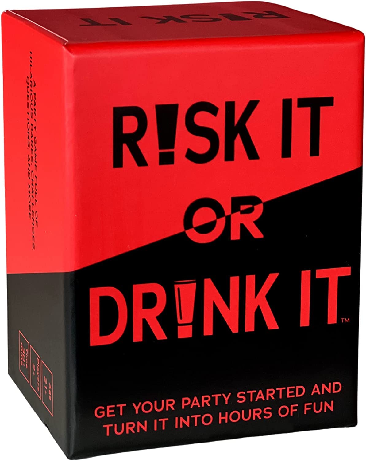 Risk It Or Drink It card deck on table, boosting party energy and laughs.