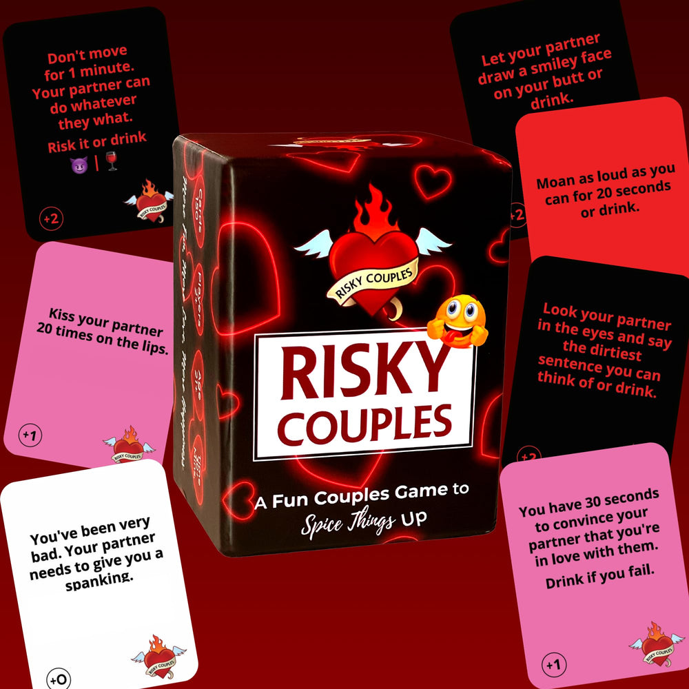 RISKY COUPLES dare card inviting playful challenges for connection.