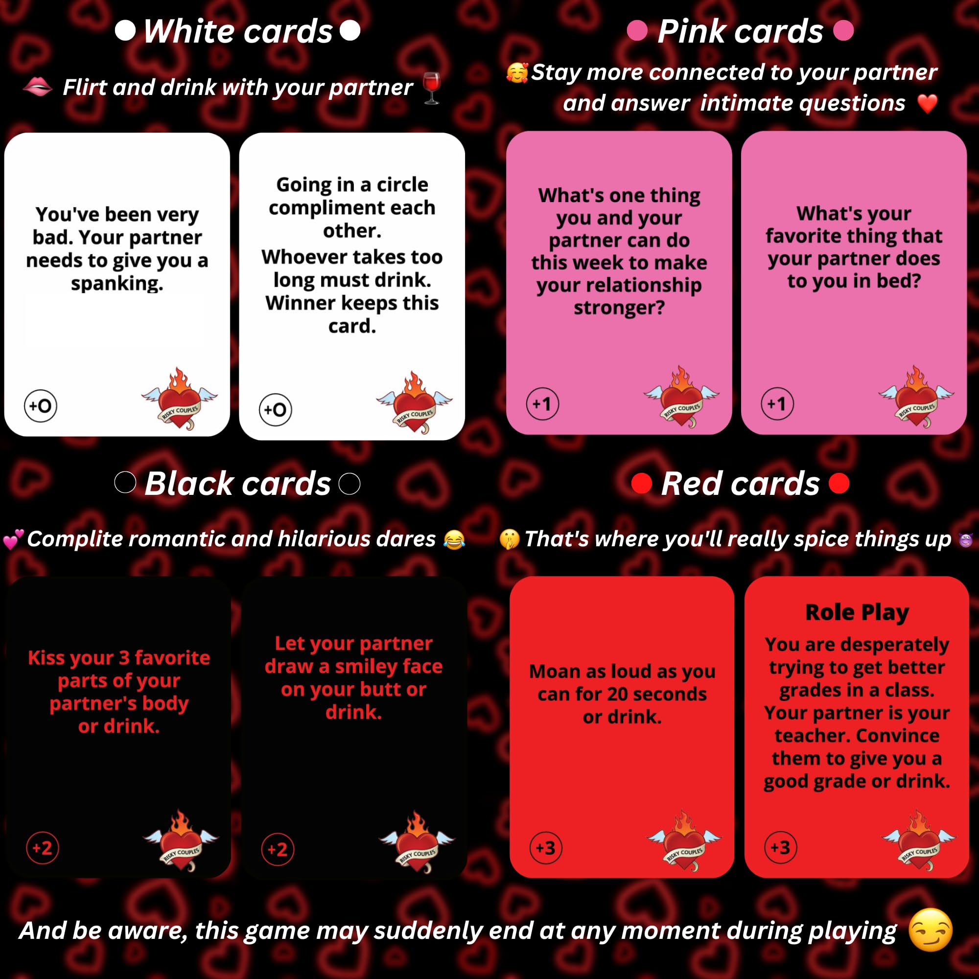 RISKY COUPLES question card prompting candid talks and shared laughter.