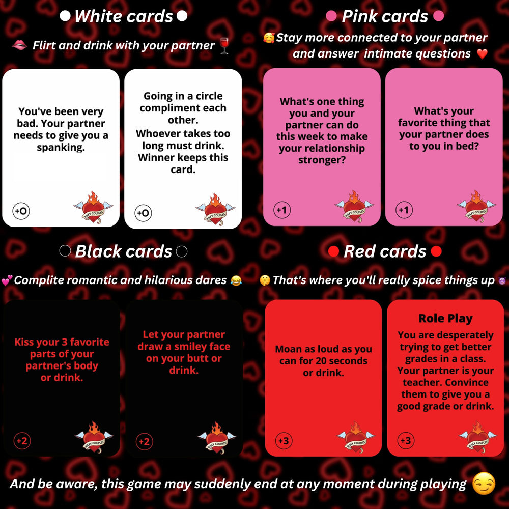 RISKY COUPLES question card prompting candid talks and shared laughter.