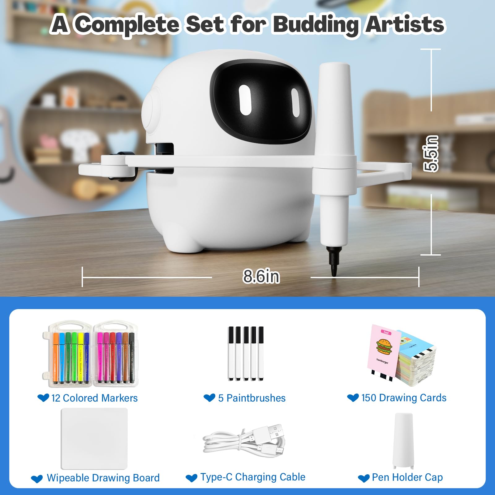RIVGOT drawing robot Type-C charging cable included for power ready play.