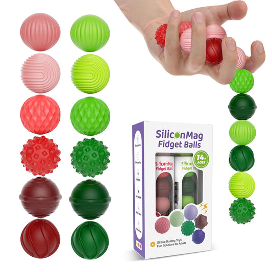 RIVGOT silicone magnetic balls in green and red pack for quiet stress relief