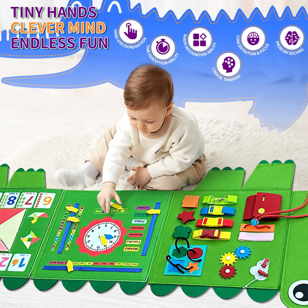 Folded Rivibou Crocodile Busy Board compact mode shows portability for travel