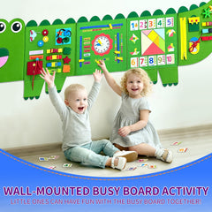 Tangram, clock, and calendar activities on Rivibou Crocodile Busy Board