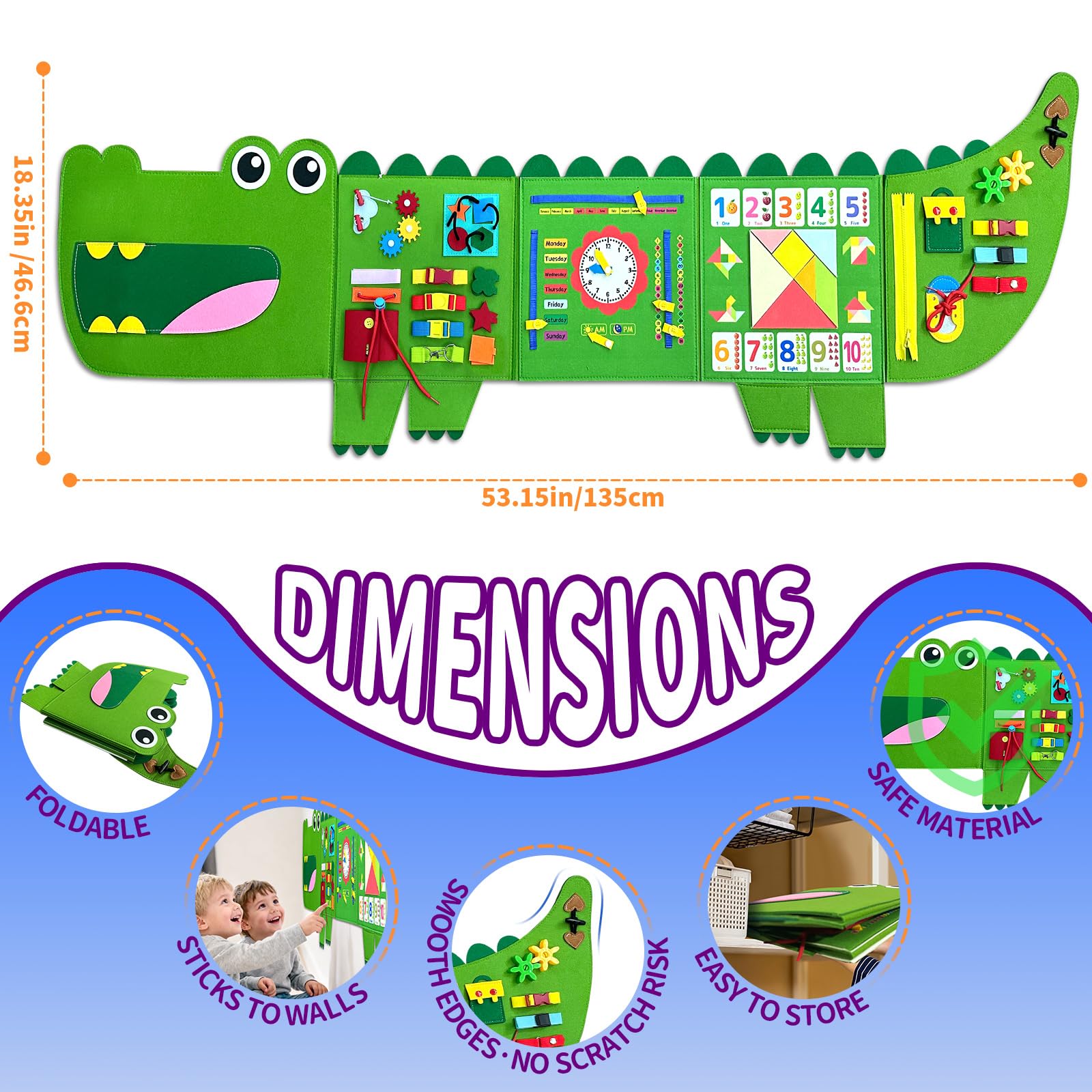 Wall panel Rivibou Crocodile Busy Board mounted for focused classroom play