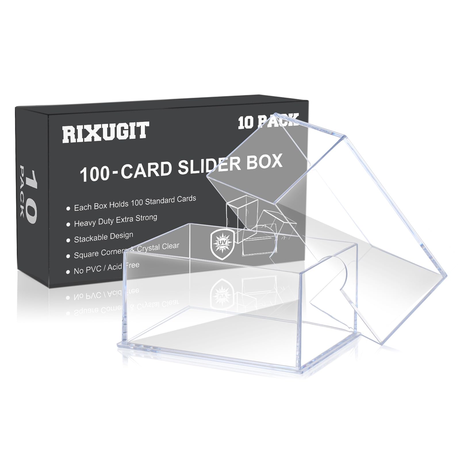 RIXUGIT deck case front view with 100-count box for organized collection