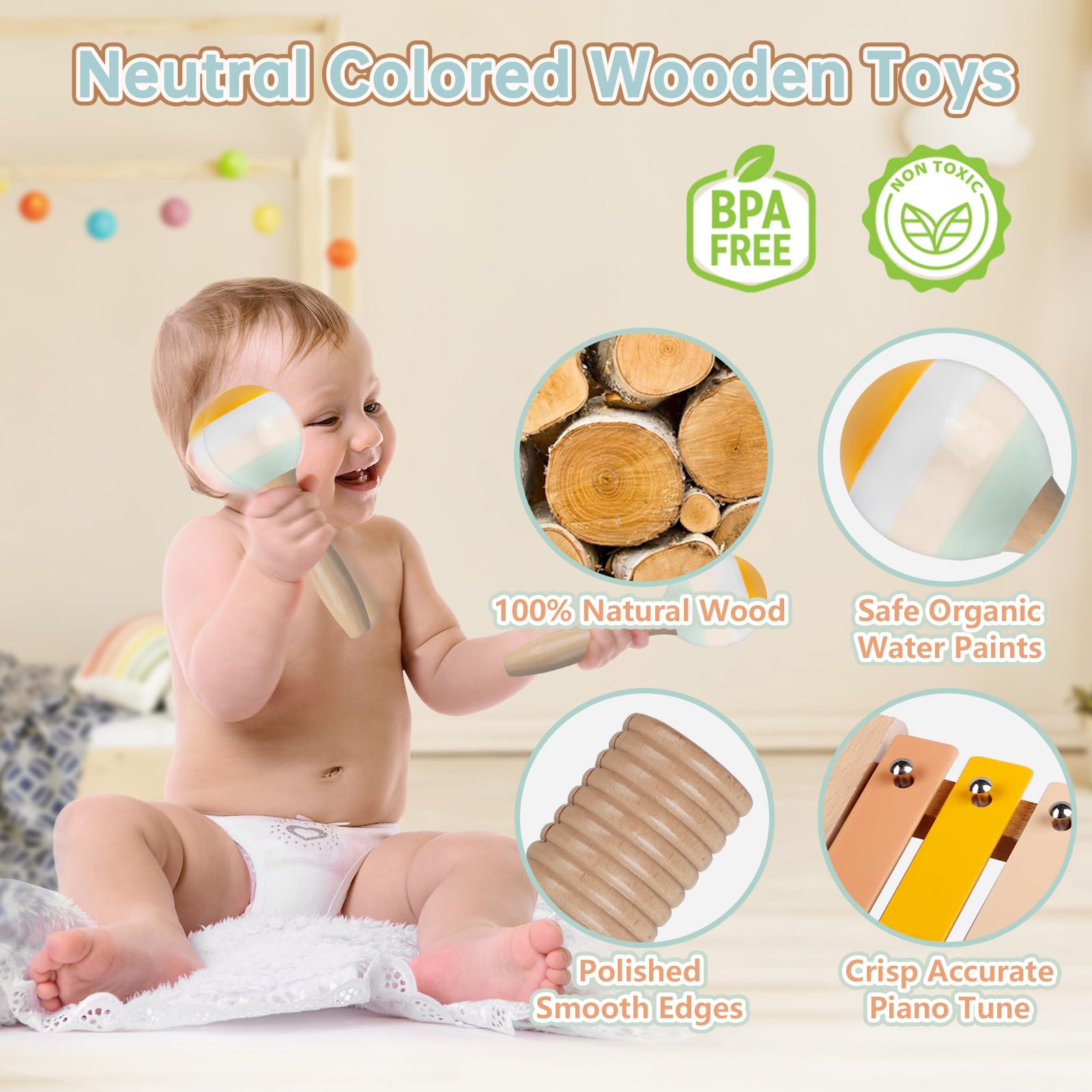 Rmischolar baby musical instruments: pair of maracas sparks sensory exploration and coordination.