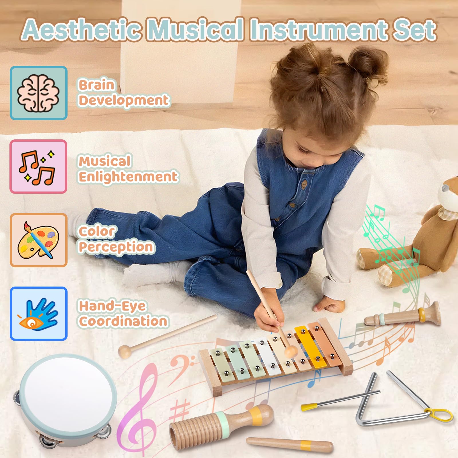 Rmischolar baby musical instruments: tambourine with cymbals invites hands-on musical play.