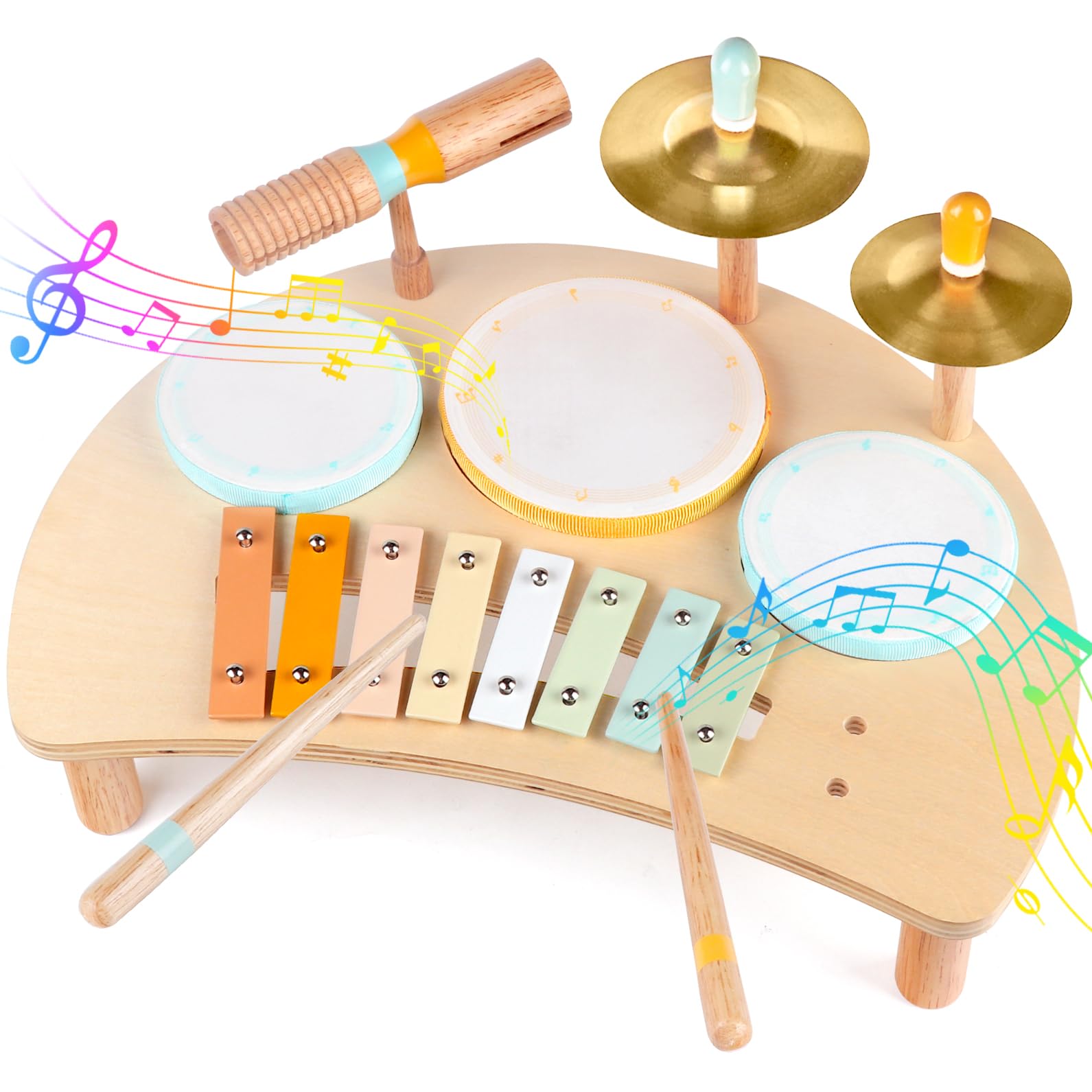 Rmischolar Kids Drum Set with Xylophone—colorful beginner instrument for sensory exploration.