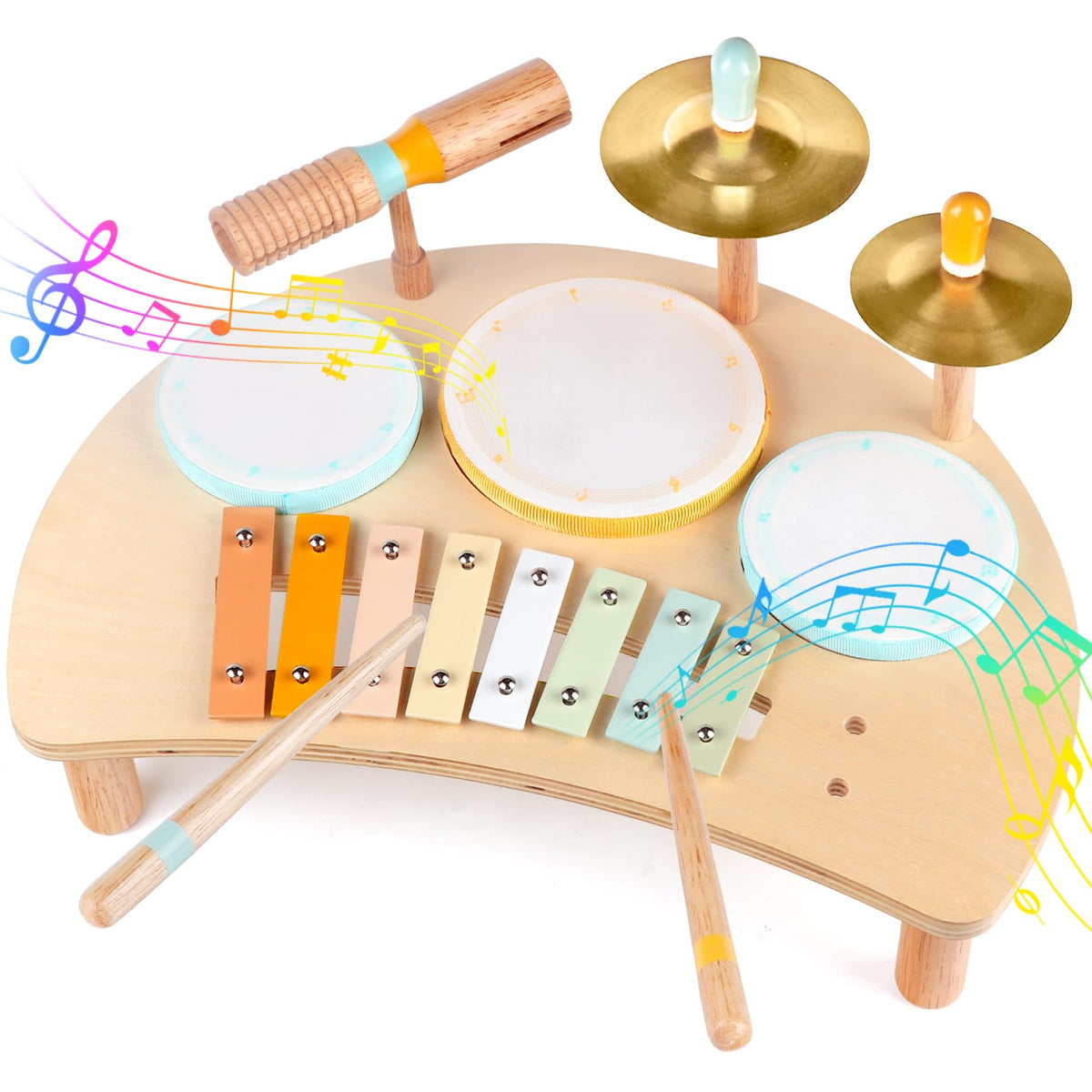 Rmischolar Kids Drum Set with Xylophone—colorful beginner instrument for sensory exploration.