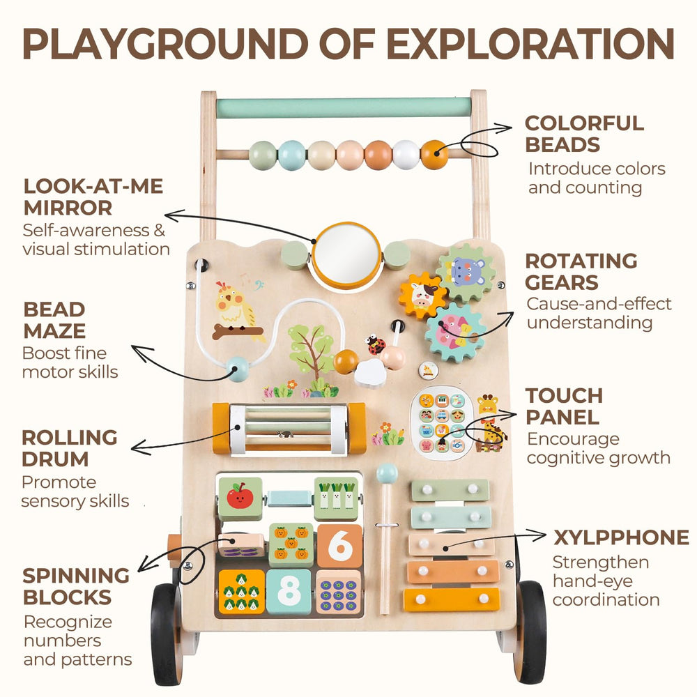 Rmischolar Wooden Walker sensory panel with mirror for exploration