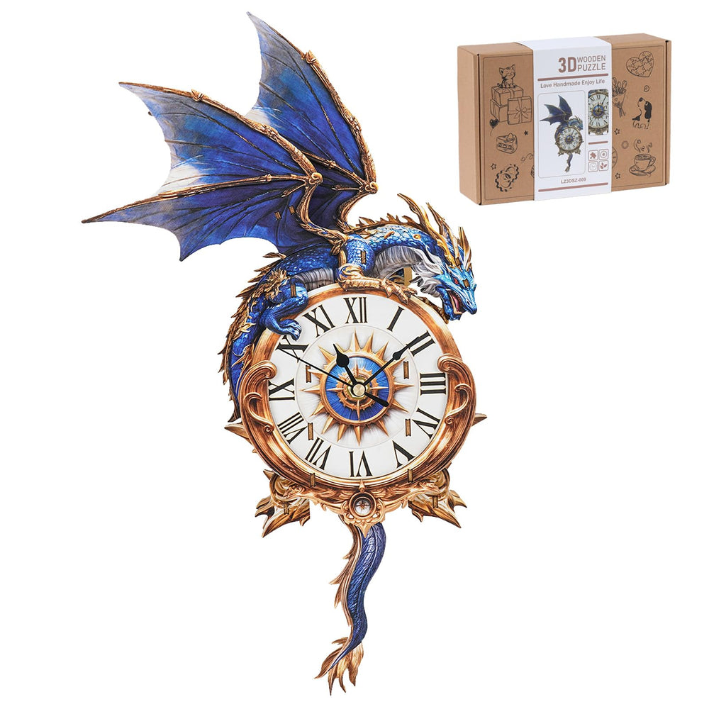 Rnfinewow blue dragon clock with pendulum enhances room decor and whimsy