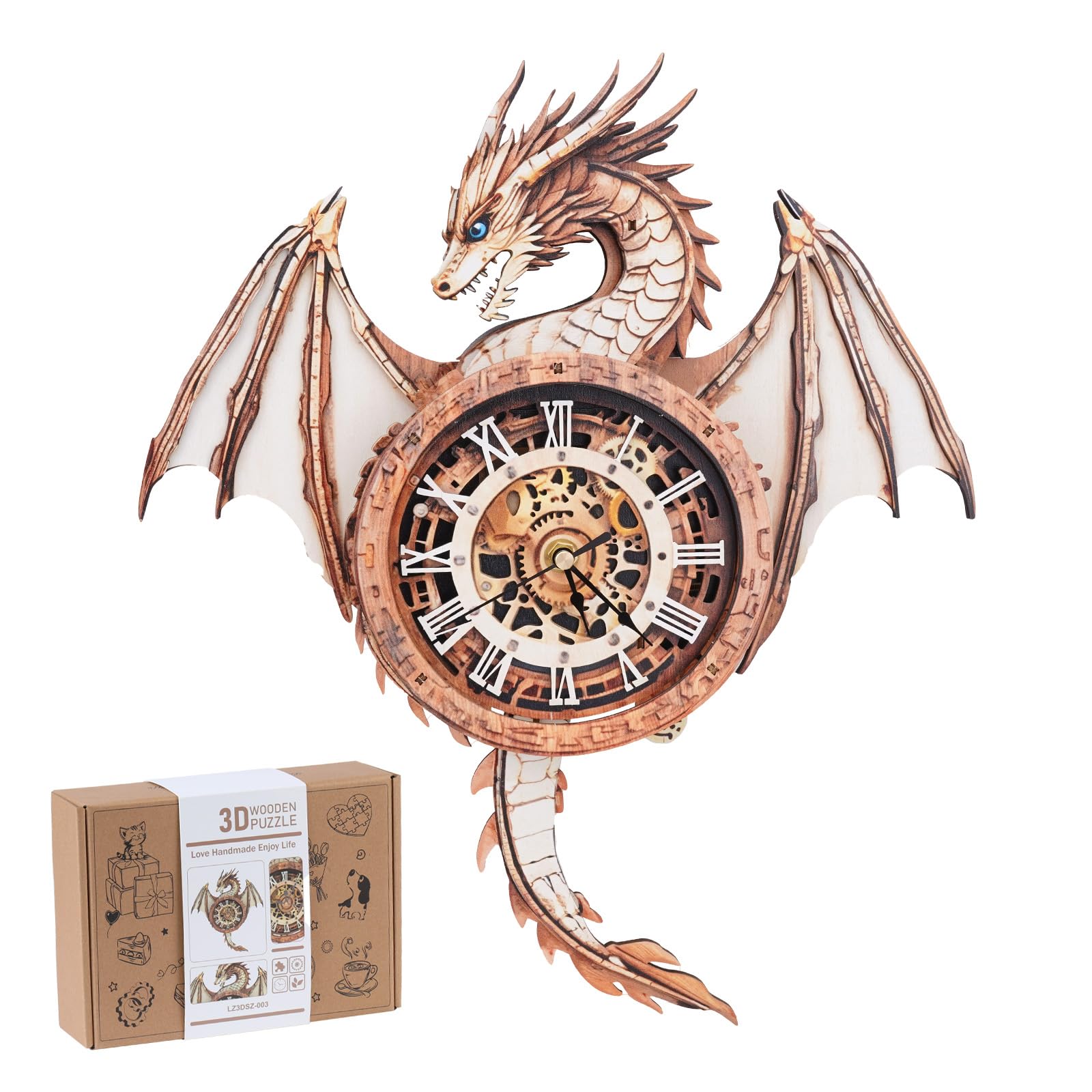 Rnfinewow dragon clock puzzle with pendulum adds a striking decorative focal point.