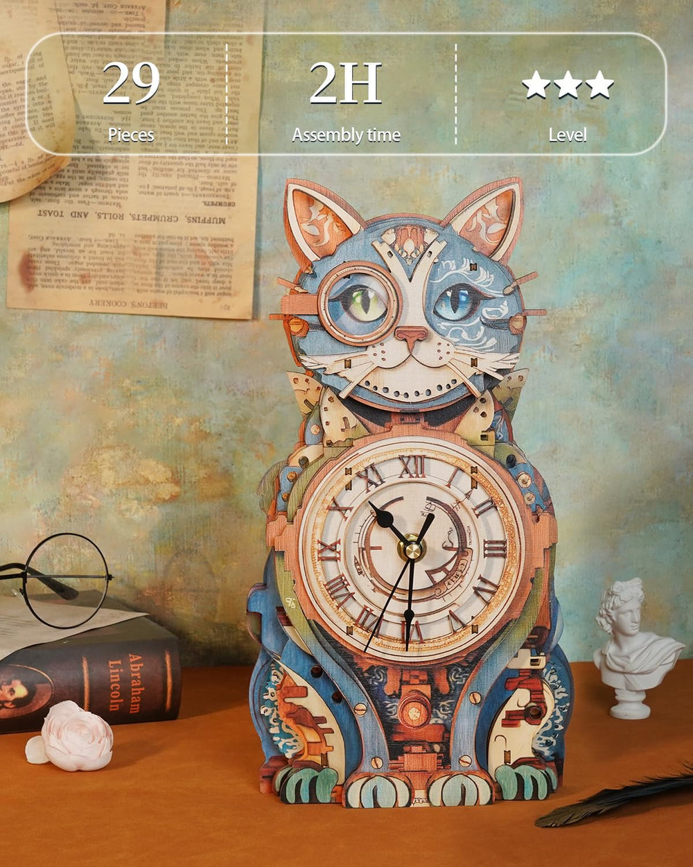 Rnfinewow gift for puzzle lovers cat clock—unique, thoughtful, decorative
