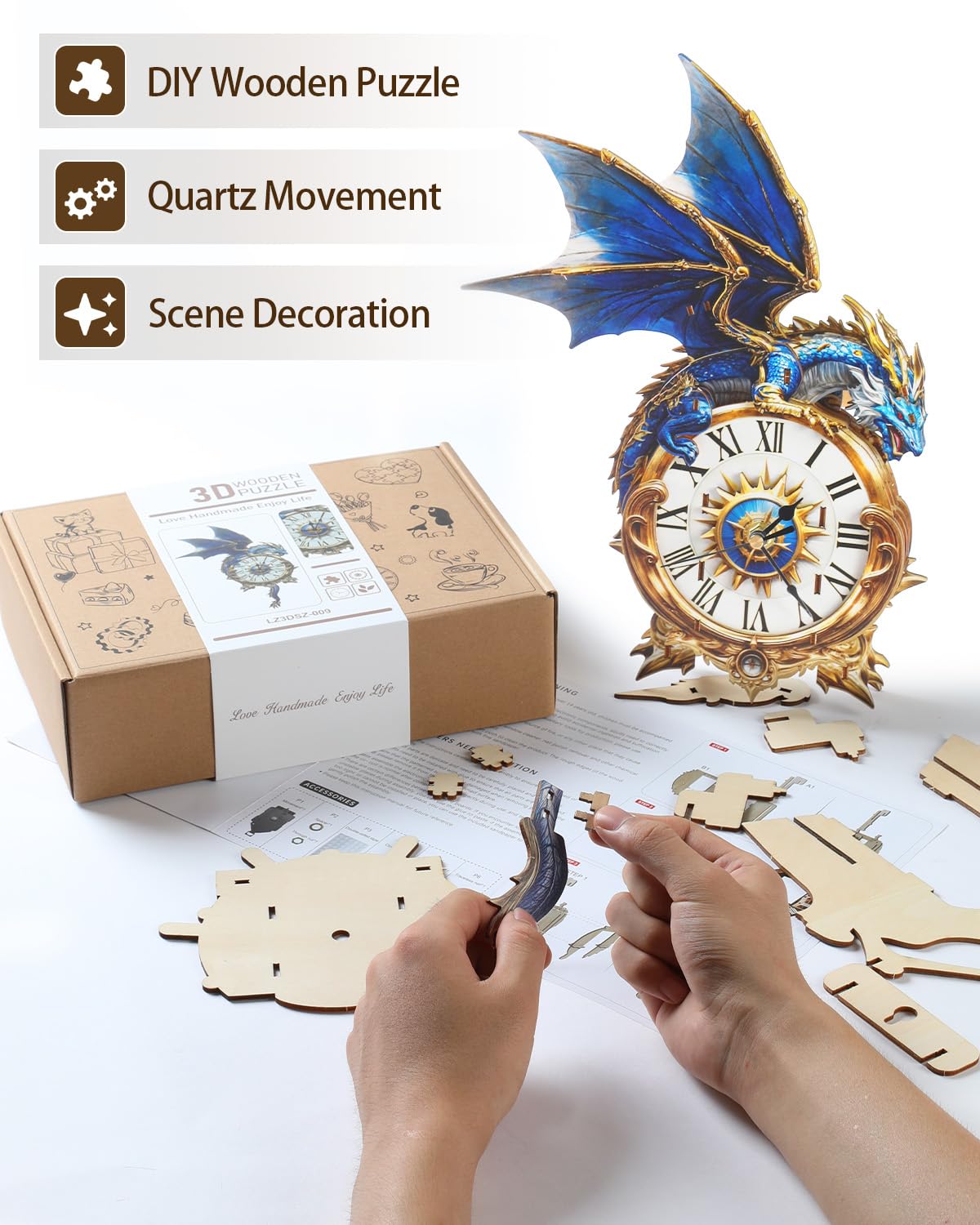 Rnfinewow blue dragon clock with movable pendulum adds dynamic charm