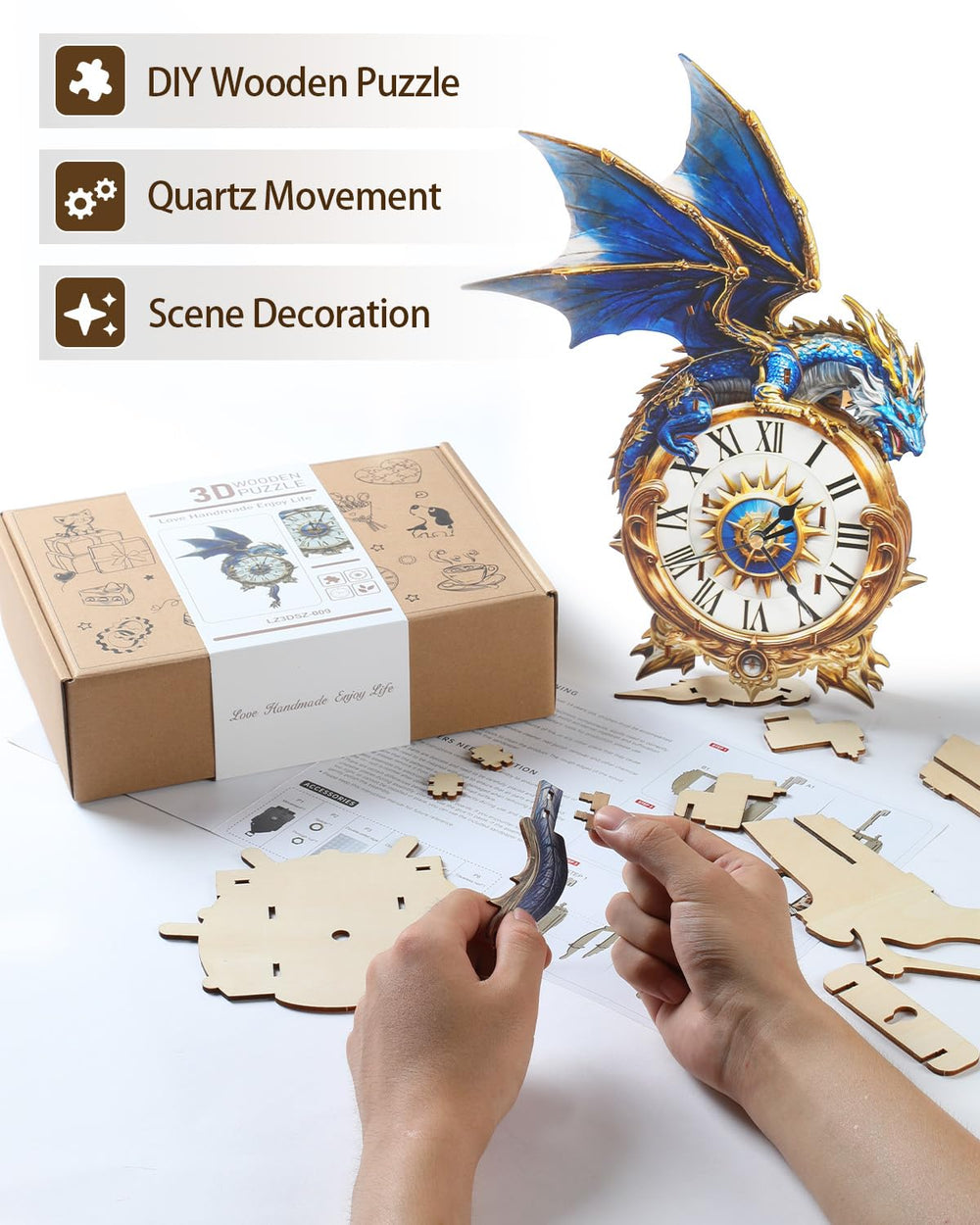 Rnfinewow blue dragon clock with movable pendulum adds dynamic charm