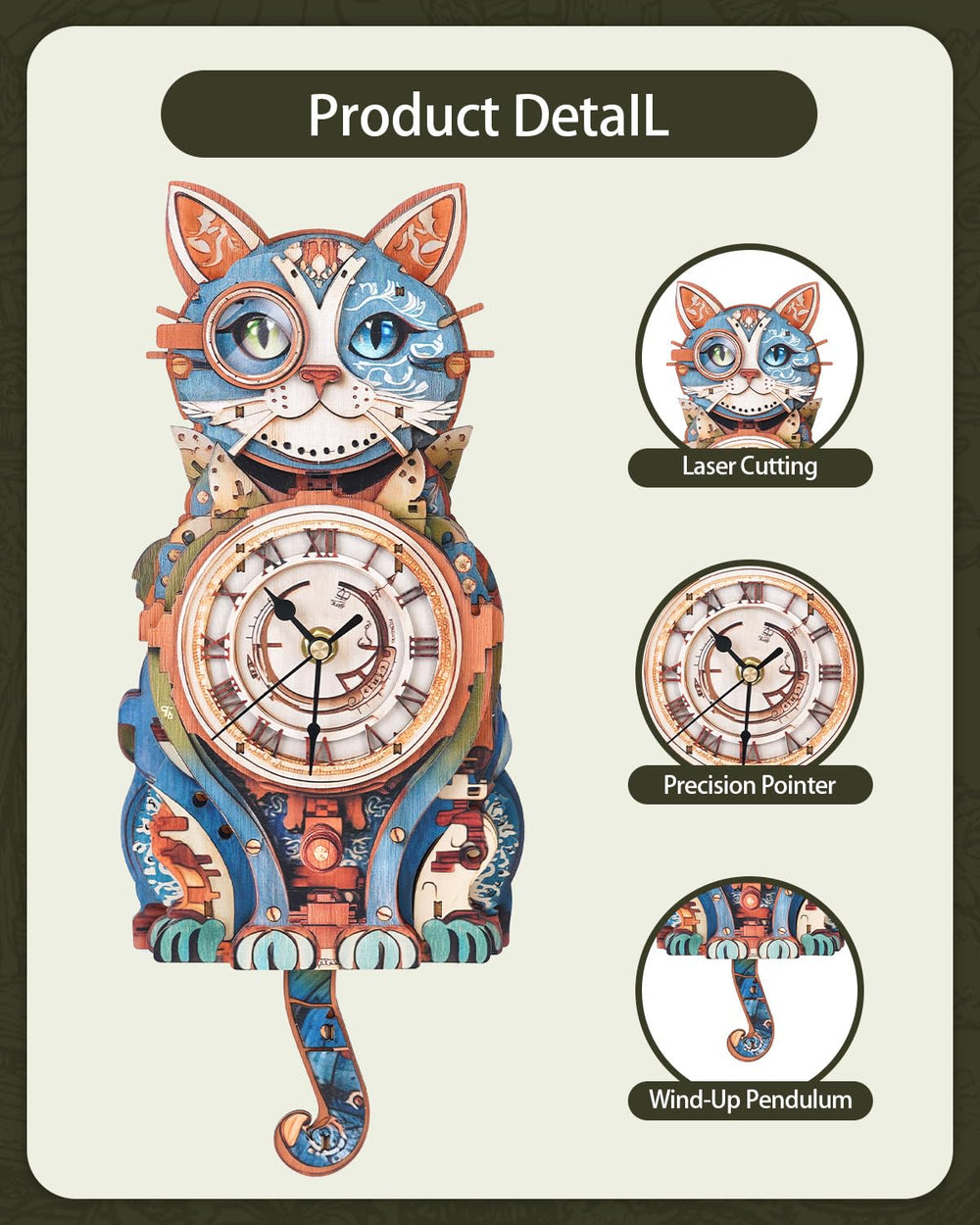 Rnfinewow wall clock puzzle as an artistic centerpiece with pendulum