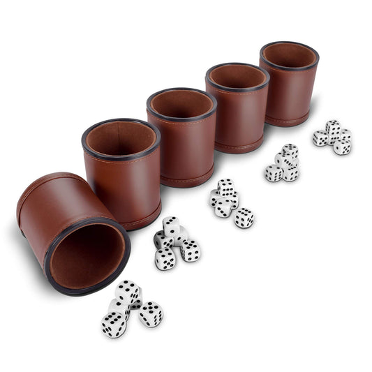 RNK Gaming brown PU leather dice cup with velvet lining for quieter rolls.