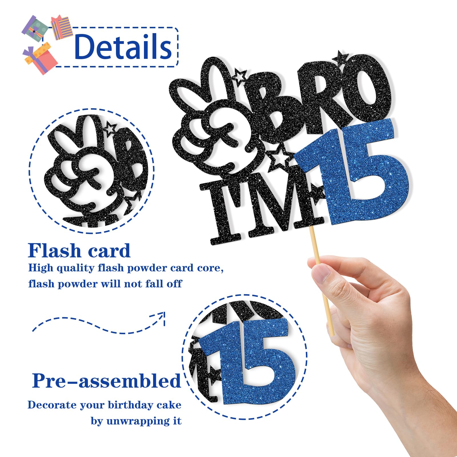 RoadSea 15th birthday boy cake topper, ready to decorate with black glitter