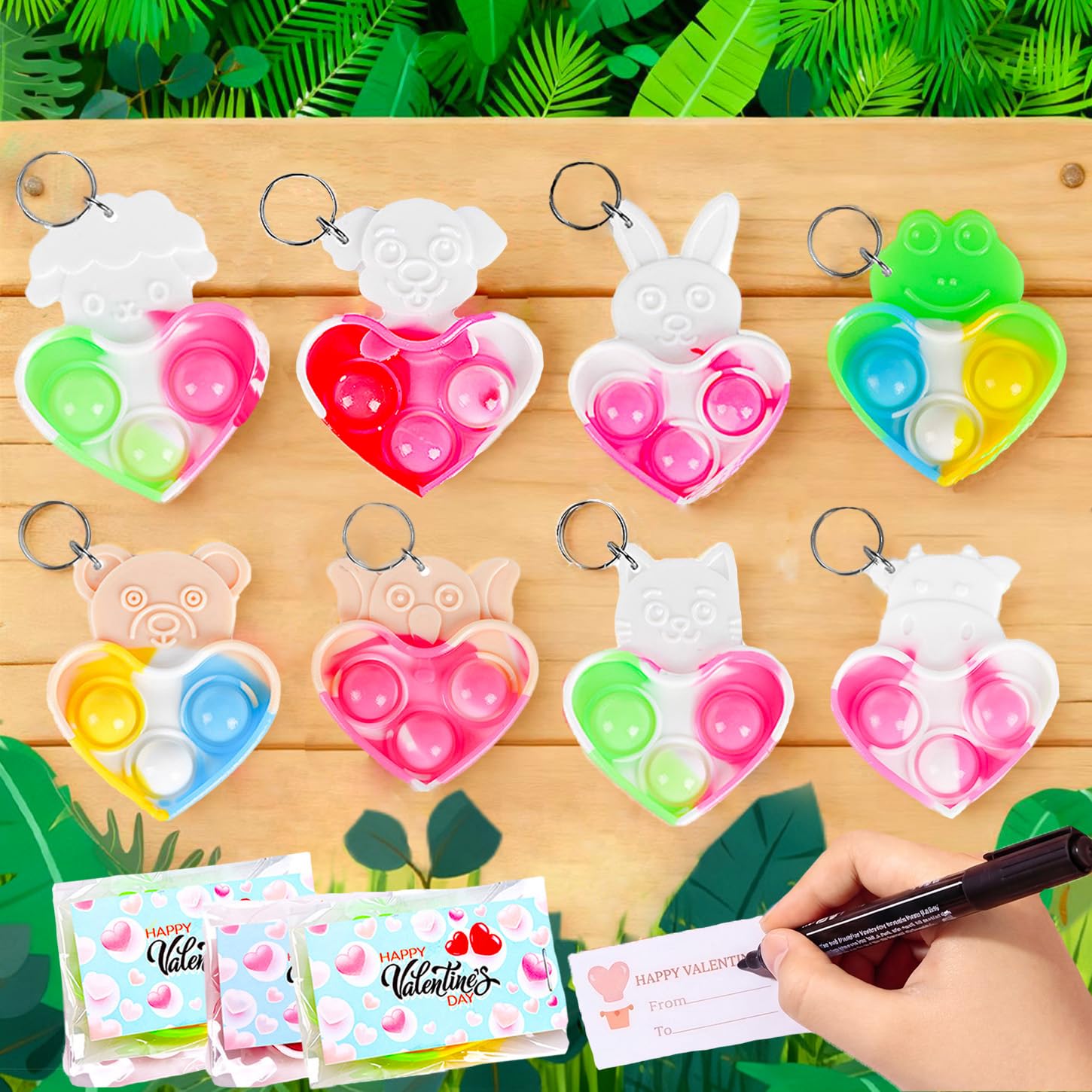 Roaqua Valentine heart keychain mini pop in bright colors for class gifts