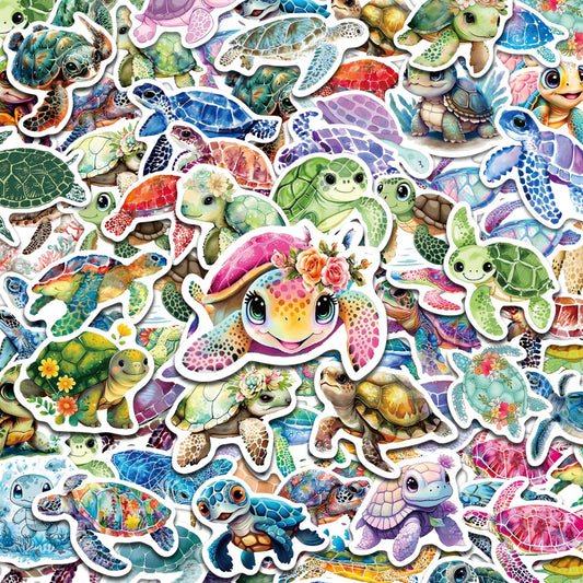Robmoda 51-piece turtle stickers pack for water bottles, durable and removable.