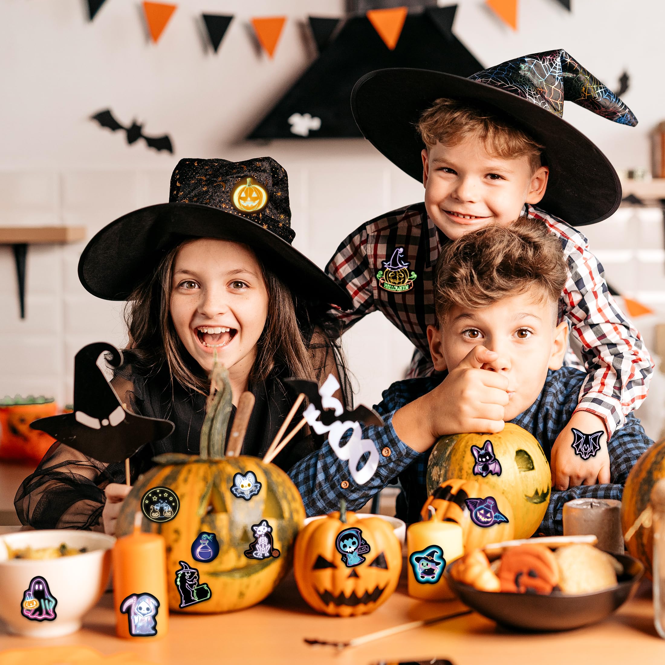 Robmoda neon Halloween pumpkins stickers decorate water bottles with vibrant style