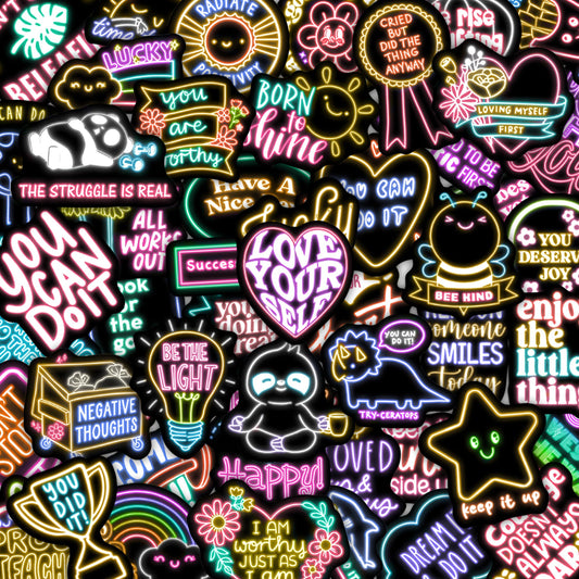 Robmoda neon quotes water bottle stickers add vibrant inspiration to daily hydration.