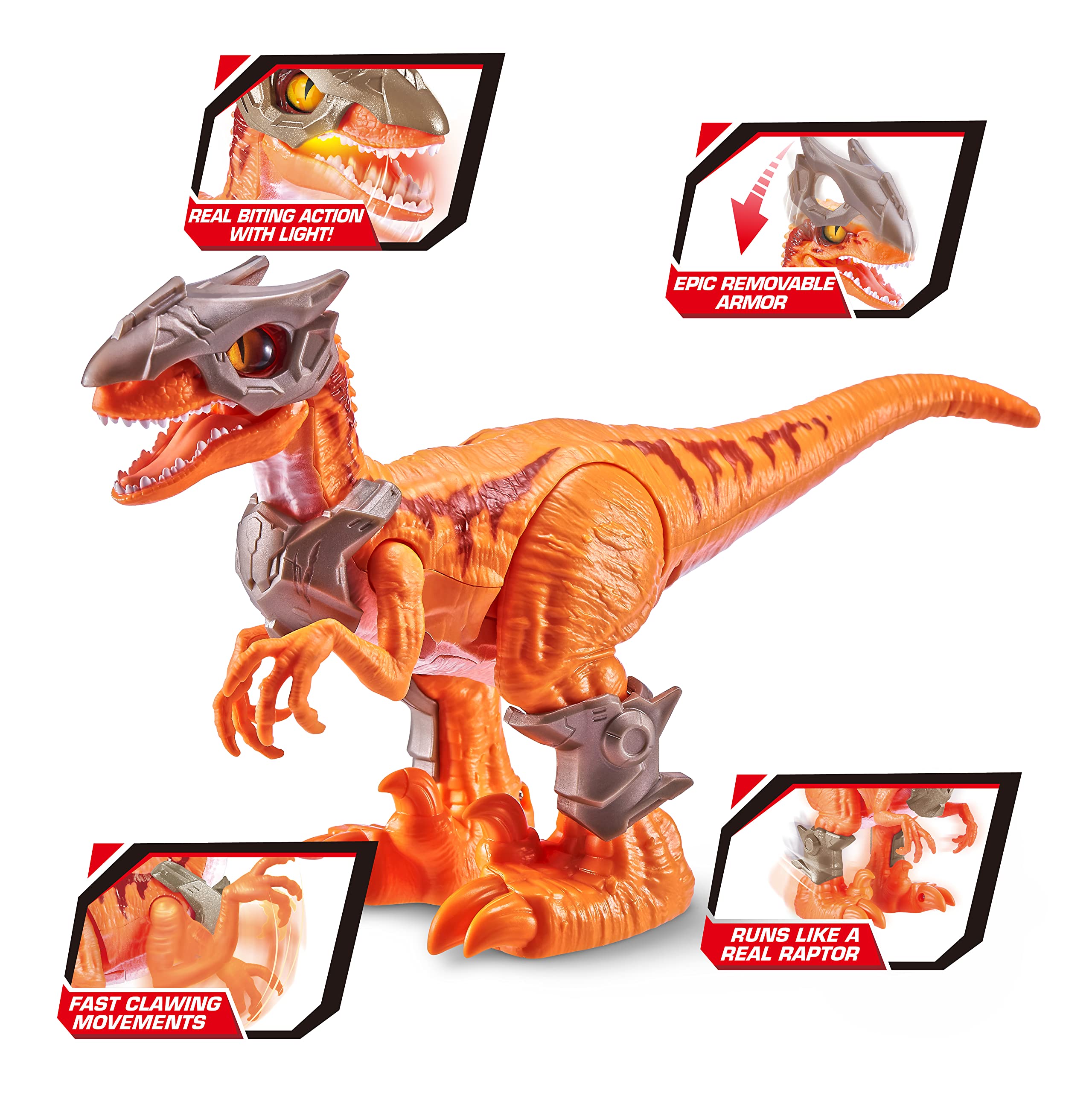 Robo Alive Dino Wars Raptor detailed head close-up showing features for interactive play.