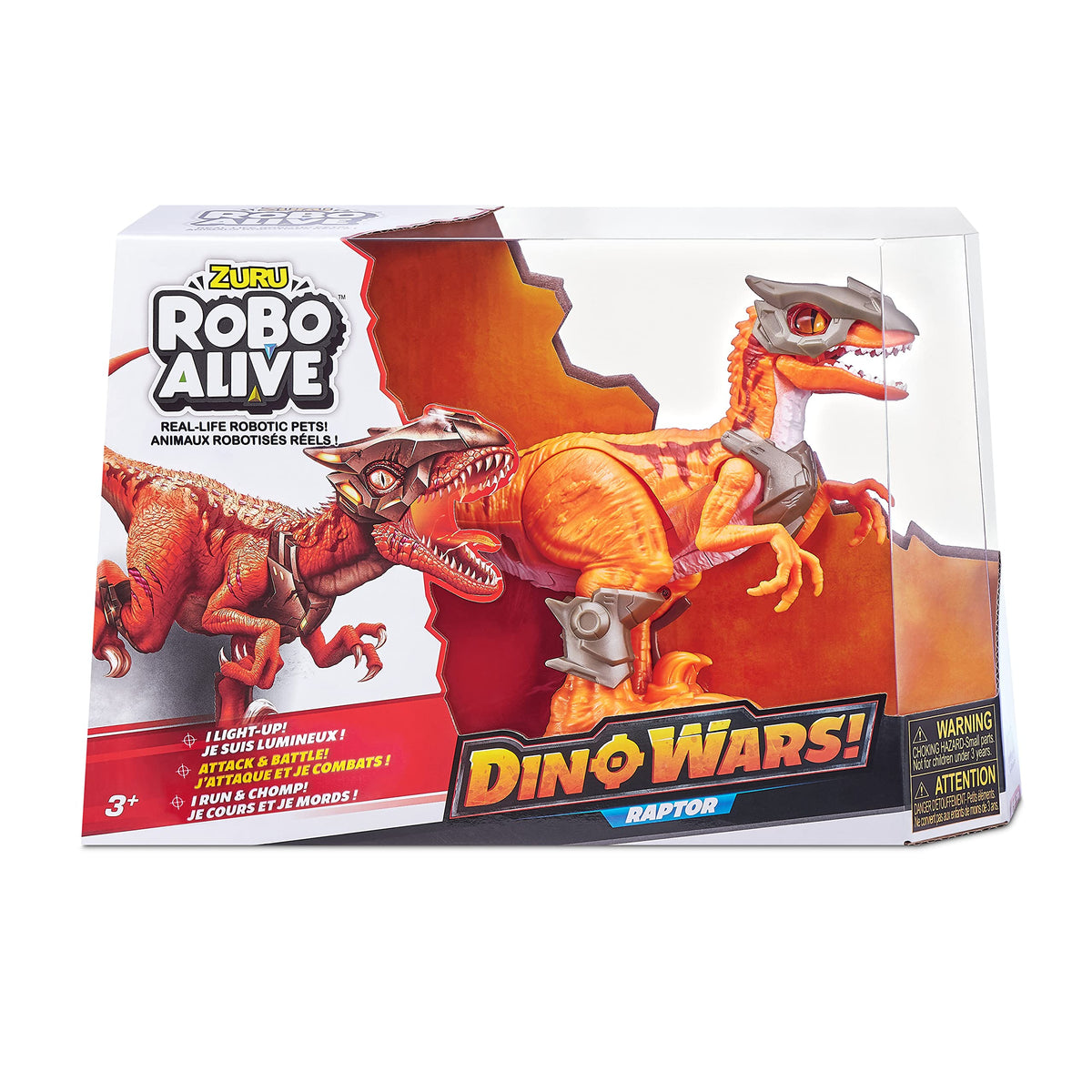 Robo Alive Dino Wars Raptor front view with bold colors for dynamic play.