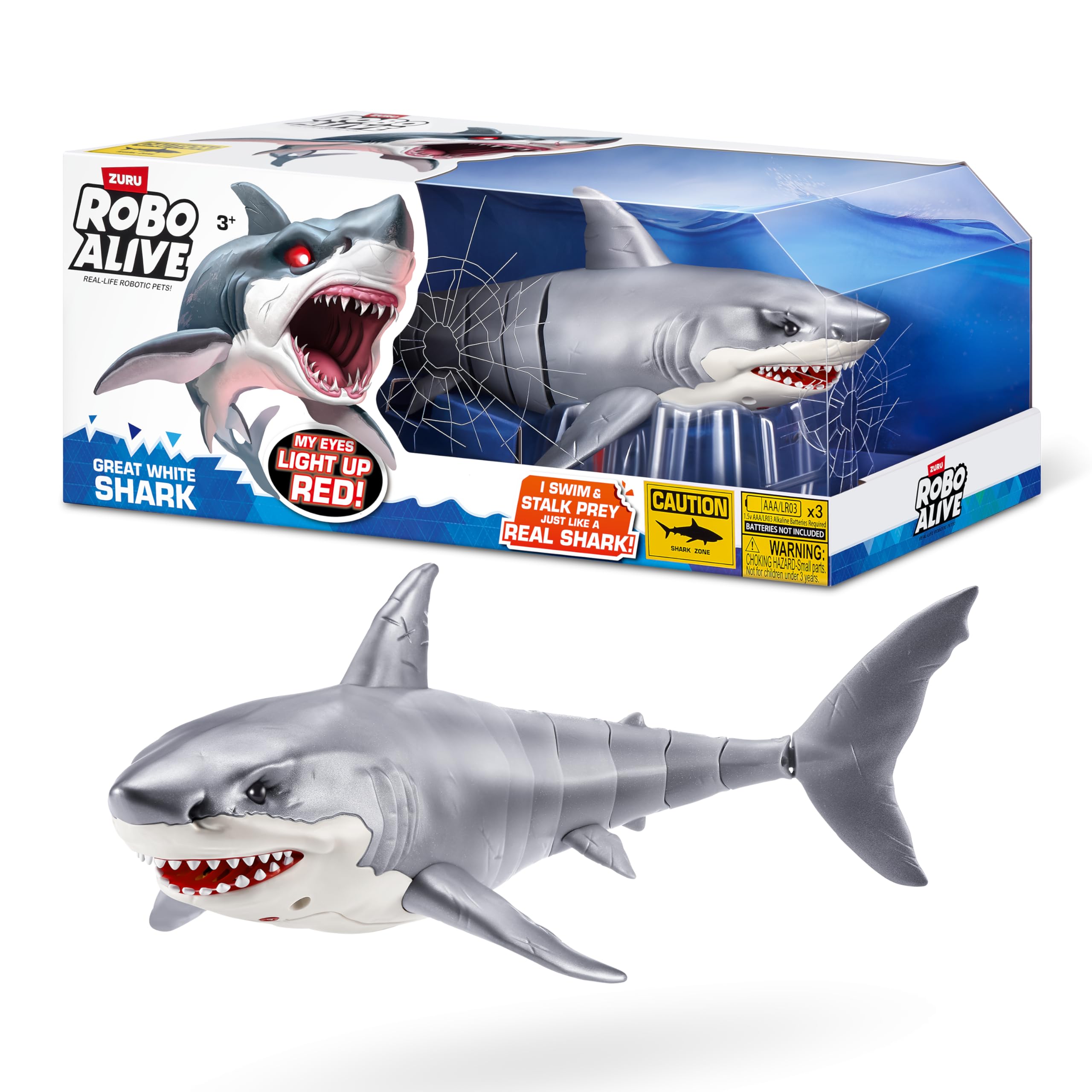 Robo Alive Great White Shark swims with lifelike motion in water for pool play