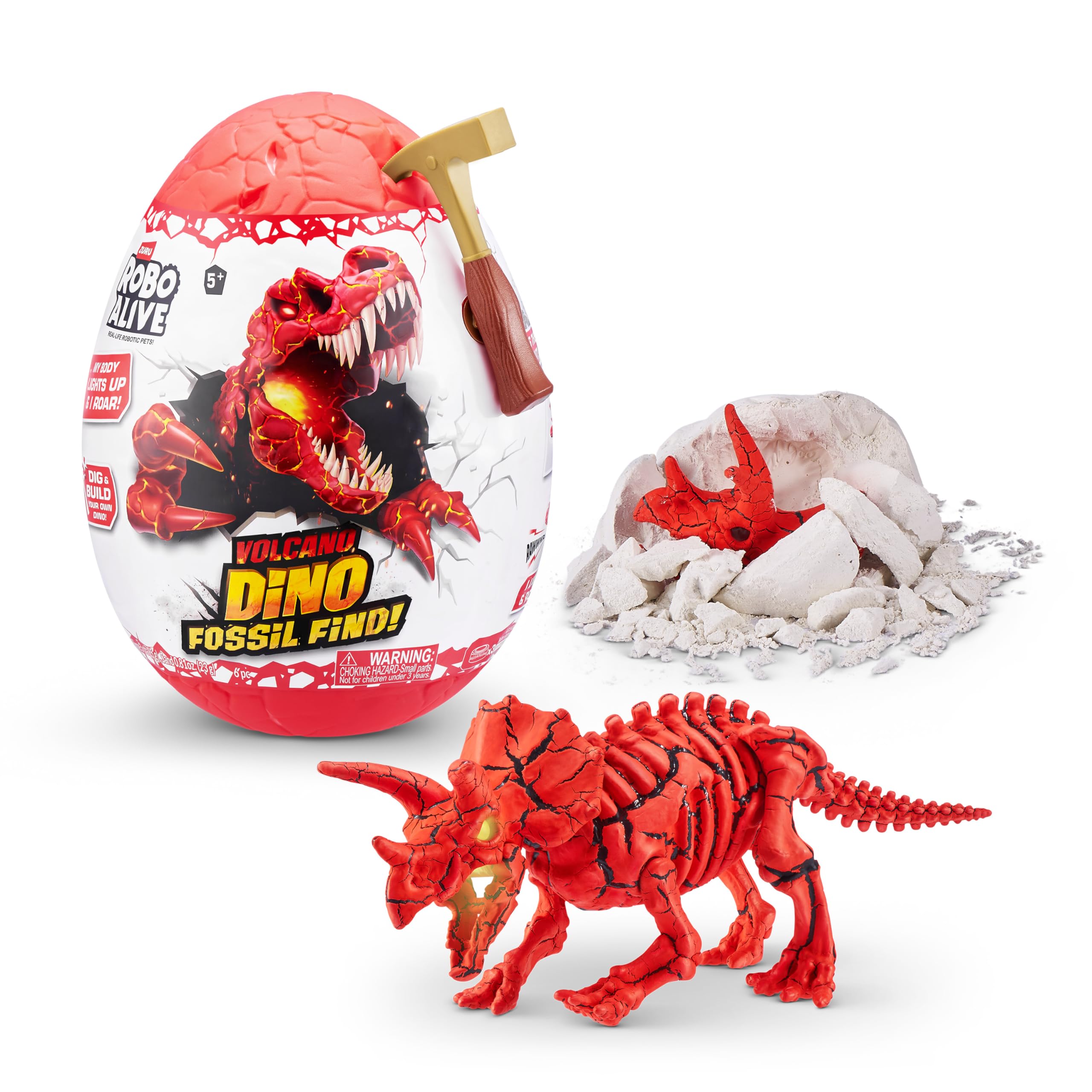 Robo Alive volcano dino fossil find triceratops: exciting excavation activity for curious young scientists.