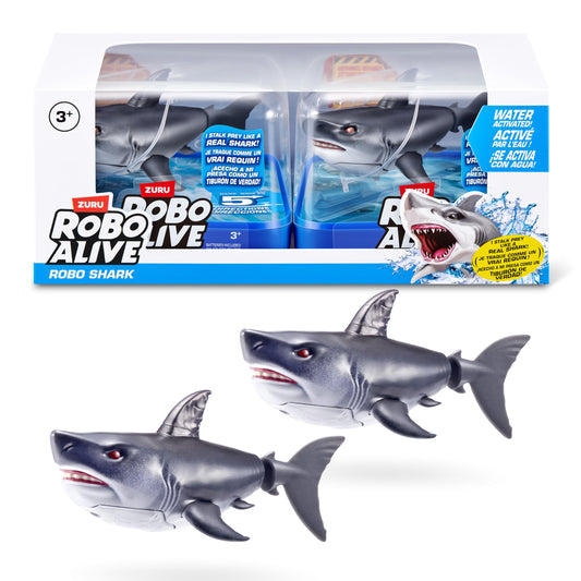 Robo Alive water-activated grey shark two-pack ready for immersive bath play