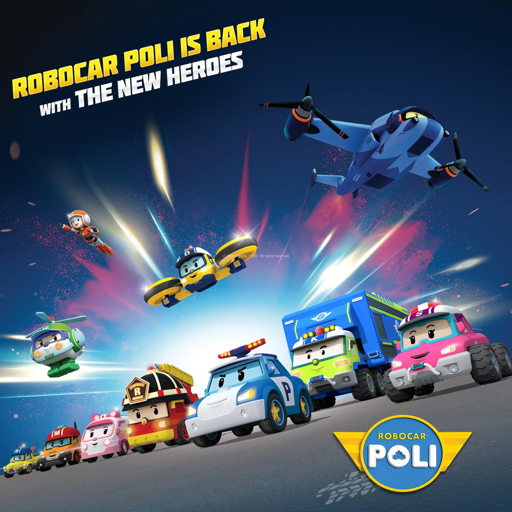 Robocar Poli diecast police car detailed metal body promises sturdy, lasting play.