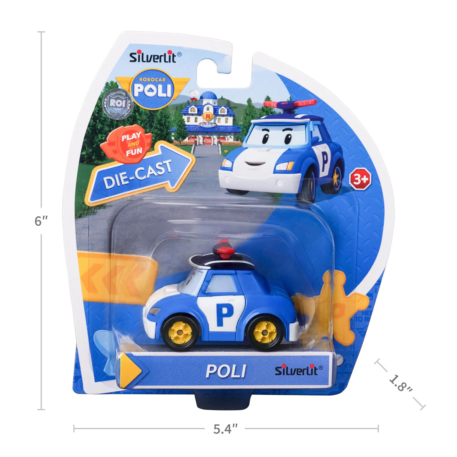 Robocar Poli diecast police car packaging design communicates gift-ready appeal.
