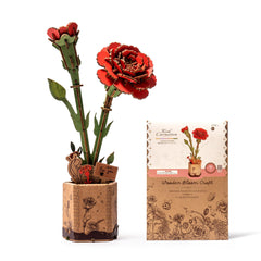 ROBOTIME 3D wooden red carnation kit ready for table centerpiece